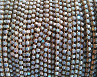 6SS Rhinestone Chain Vintage Glass Turquoise Aurore Boreale 2mm 1/2/5/15 Meters embroidery materials, craft vintage findings, embellishments