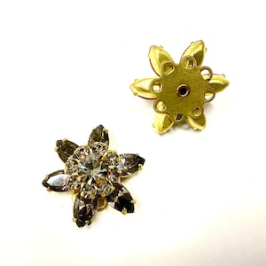 Vintage Swarovski Crystal Flower, Black Diamond Brass Embellishment (20mm)