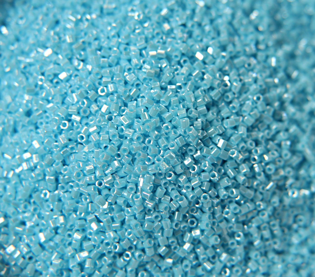 Miyuki 15/0 Hex Cut Beads, Opaque Turquoise Blue Luster, Japanese