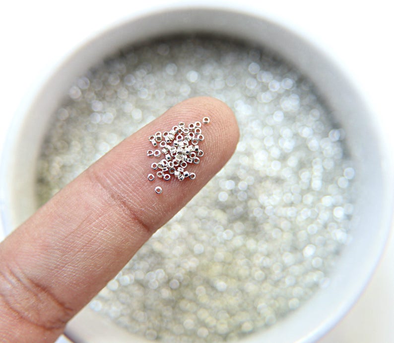 1mm Micro Perles Tube Plaqué Argent Sterling 5/10/100/500 Grammes Haute Qualité Nail Art / Broderie Haute Couture, perles vintage rares image 5