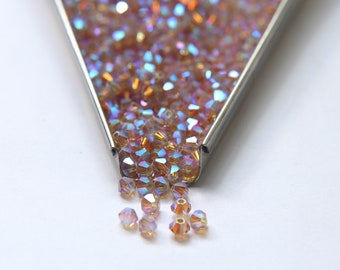 Swarovski (3/4mm) Light Colorado Topaz AB 2X FC Bicones Rainbow Beads 36/72/144/432/720 Pieces rainbow beads, jewelry making, couture