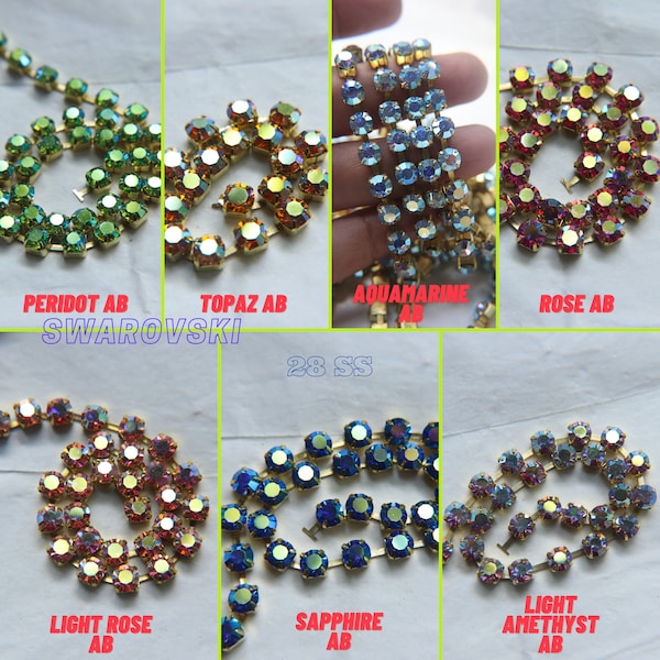 28ss chaîne strass Swarovski en saphir AB (6 mm) 0,5 / 1/2/5 mètres en laiton paramètres fournitures de mariée | fabrication de bijoux