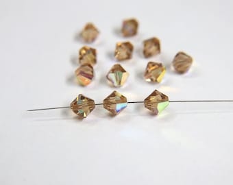 8MM Vintage Swarovski Bicone Beads, Light Colorado Topaz Aurore Boreale