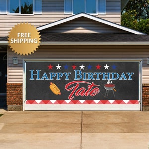 Alles Gute zum Geburtstagsbanner, 4. Juli Banner, Vaterländische Banner, Geburtstagsfotobanner, Geburtstags-Garagenbanner, Rot, Weiß und Blau Banner