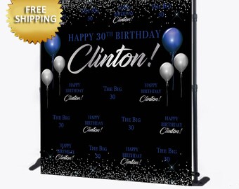 15x10ft Vinyl Photography Backdrop Happy 30th Birthday Golden Words Balloon Diamond on Black Background 30 Years Old Birthday Party Decorations Photo Studio Prop