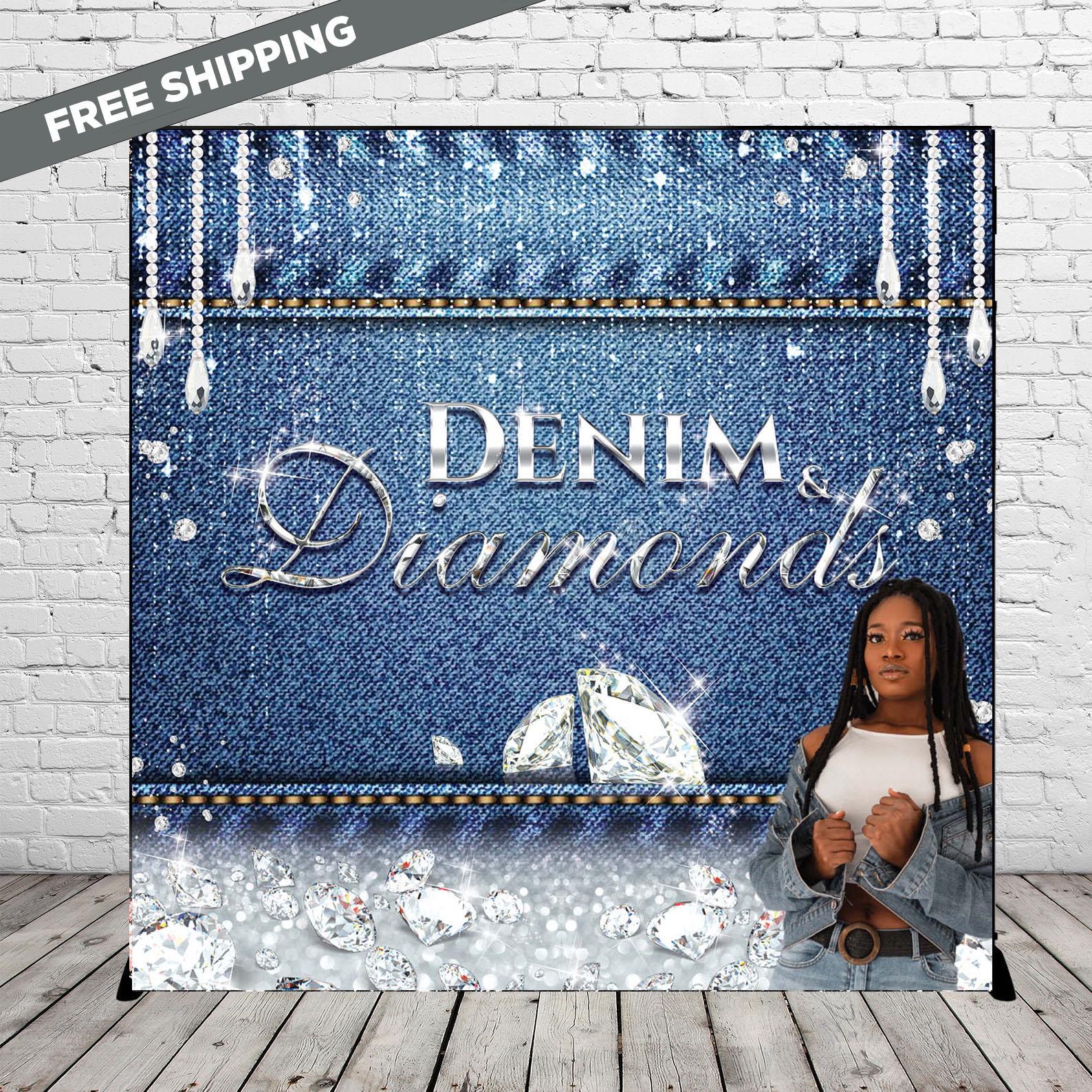 Denim and Diamonds backdrop, Denim and Diamonds Backdrop, Photo step and repeat, Custom backdrop, 50th Backdrop, Denim step and repeat
