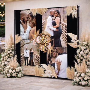 Wedding Photo Backdrop Bridal Shower Step and Repeat Pompas Wedding Ceremony Welcome Sign Engagement Photo Banner Custom Personalized Sign