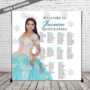 Quince  backdrop, quinceanera step and repeat, Seating chart backdrop, Seating chart step and repeat, Custom backdrop,Sweet 16 banner