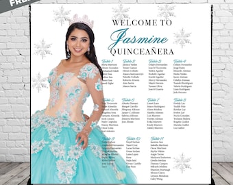 Quinceanera photo backdrop Printed personalized banner Quince photo Sign quinceanera step and repeat Seating chart backdrop Sweet 16 banner
