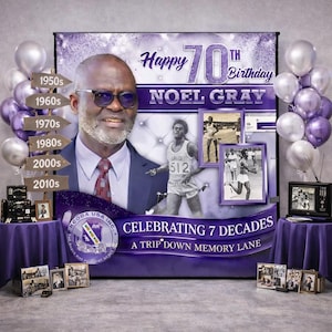 Custom 70th Birthday Backdrop Retirement Photo Backdrop Milestone Step and Repeat Custom Photo Sign Welcome Sign Personalized Banner
