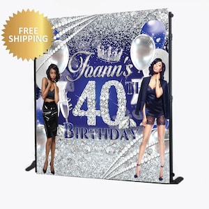 Photo backdrop, 40th step and repeat, Sweet 16 backdrop, Blue silver step repeat, Prom backdrop,Sweet 16 backdrop, blue birthday backdrop