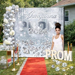 Prom Photo Backdrop Prom Send Off Party Step and Repeat Champagne Party Welcome Sign Custom Printed Prom Sign Graduation Banner Personalized