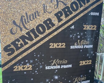 Black and gold Prom Backdrop, Prom Send Off Step and Repeat, backdrop Send Off Party Welcome Sign, Personalized Photo Banner