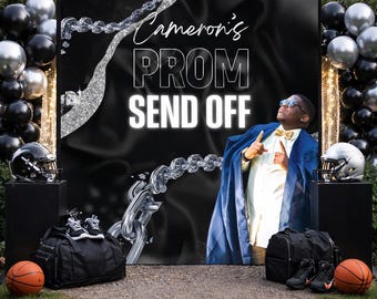 Custom Prom Backdrop, Black and Silver Prom Step and Repeat, Custom Prom Send Off  Backdrop. Custom Prom Welcome Sign, Prom photo board