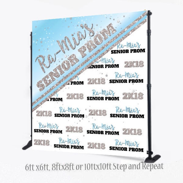 Custom 8X8 Photo Booth backdrop, Baby blue banner, Prom Step and Repeat,Sweet 16, photo booth,Prom Backdrop, Printable Backdrop, Senior Prom