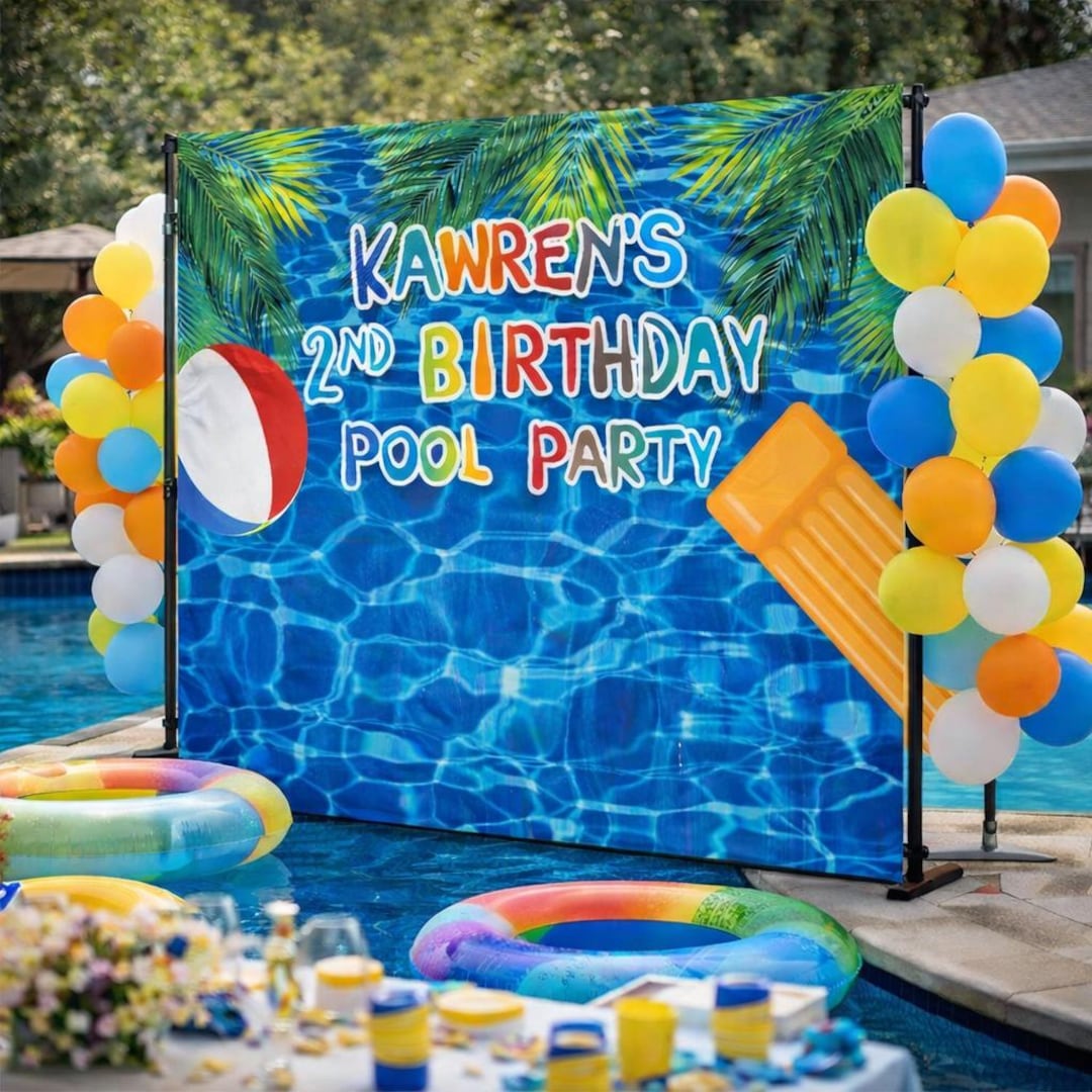 Pool Part Backdrops Pool Party Backdrop, Custom Birthday Photo Booth Summer Theme Aloha ...