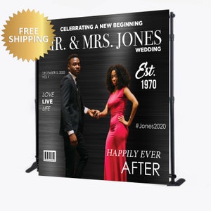 Wedding backdrop, Wedding Step and Repeat, Magazine Cover Backdrop, Wedding sign, Engagement backdrop, photo backdrop, custom backdrop image 1