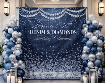 Denim and Diamonds backdrop Denim and Diamonds Step and repeat Birthday backdrop birthday banner Denim and Diamonds step and repeat
