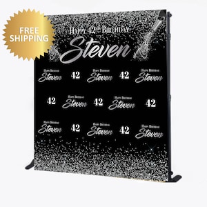Black and silver backdrop, Black and Silver banner, Birthday Step and Repeat, Birthday Backdrop, silver backdrop, 50th Birthday backdrop