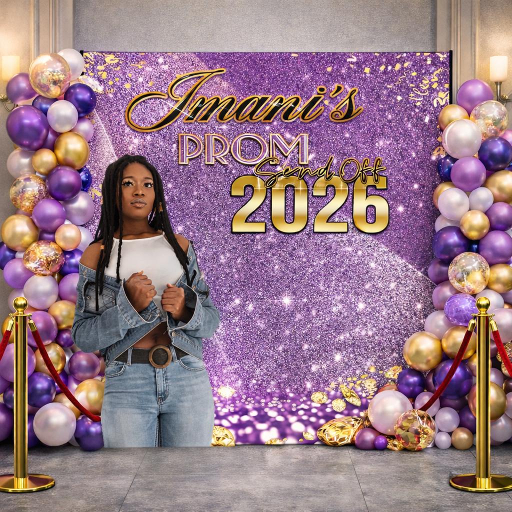 Prom Step Off Purple and Gold Prom Backdrop, Prom Send off Step and Repeat, Custom ...
