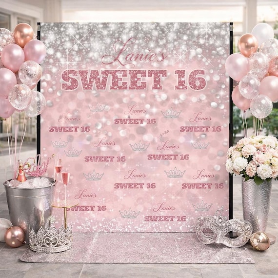 Step and repeat backdrop Sweet 16 step and repeat Quinceanera Banner Quince Welcome Sign Custom Photo Printed Sign Personalized Photo Banner