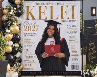 Graduation Photo Backdrop Magazine Cover Step and Repeat Magazine Photo Banner Graduation Welcome  Sign Prom Send Off banner Prom sign