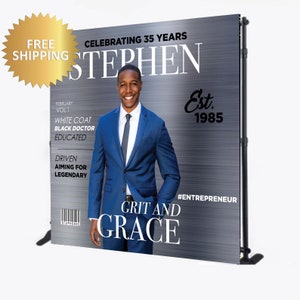 Custom photo backdrop, Birthday backdrop, Birthday Step and Repeat, Magazine Cover Backdrop, Magazine Cover step and repeat, photo banner