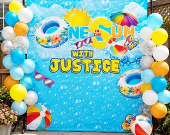 1st Birthday Backdrop One in the sun step and repeat Pool Birthday banner Splash water sign Summer Beach Birthday Sign