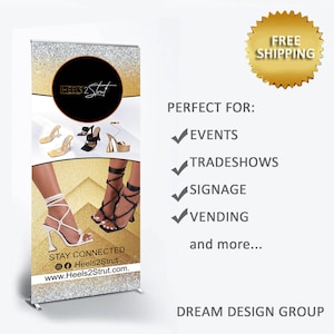 Pop up shop banner Pop up retractable banner Custom Roll Up Banner Stand Trade show banner  Retractable banner gold black pop up banner