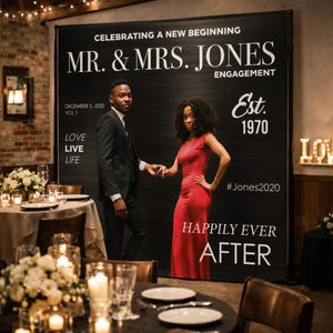 Wedding backdrop Engagement Step and Repeat Magazine Cover Banner She Said Yes Sign Wedding Photo Banner Custom Photo Sign Personalized