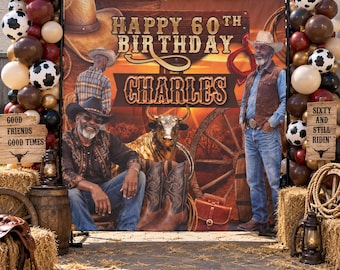 Custom Western Birthday Photo Backdrop Wild Wild West Step and Repeat Wanted Sign Cowboy Welcome Birthday Sign Cowboy boots printed banner