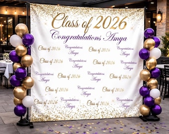 Class of 2026 Graduation backdrop Graduation step and repeat  Gold and white backdrop Class of 2026 Grad Welcome Sign Grad decor ideas