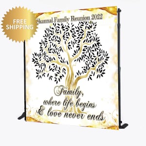 Family Reunion Step and Repeat Backdrop, Family Reunion Backdrop, Black and Gold backdrop, Reunion backdrop,  Custom Backdrop