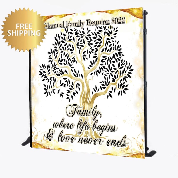 Family Reunion Step and Repeat Backdrop, Family Reunion Backdrop, Black and Gold backdrop, Reunion backdrop,  Custom Backdrop