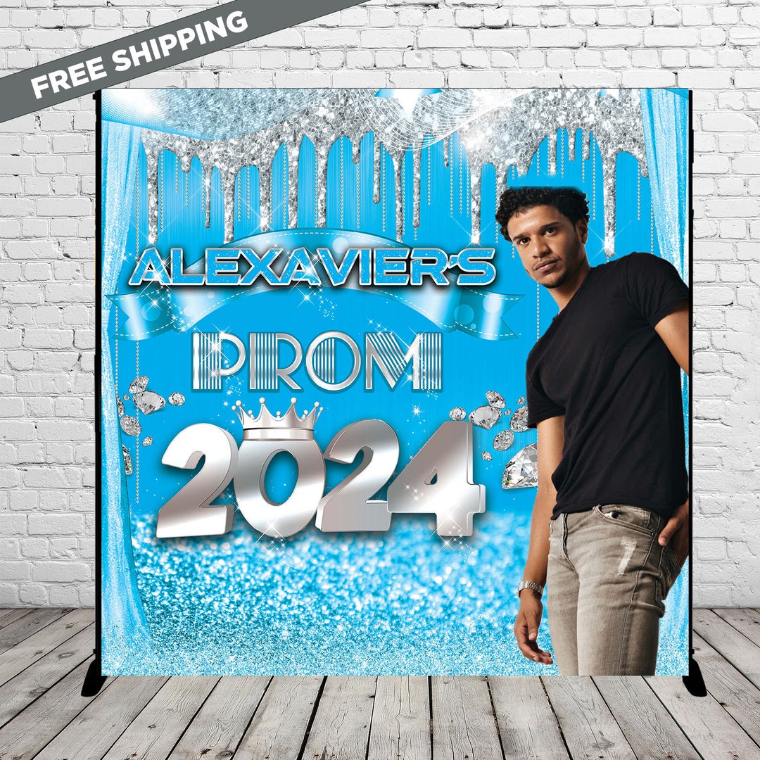 Blue Prom Sign Prom Backdrop, Blue Asilver Banner, Prom Step and Repeat, Photo Step ...