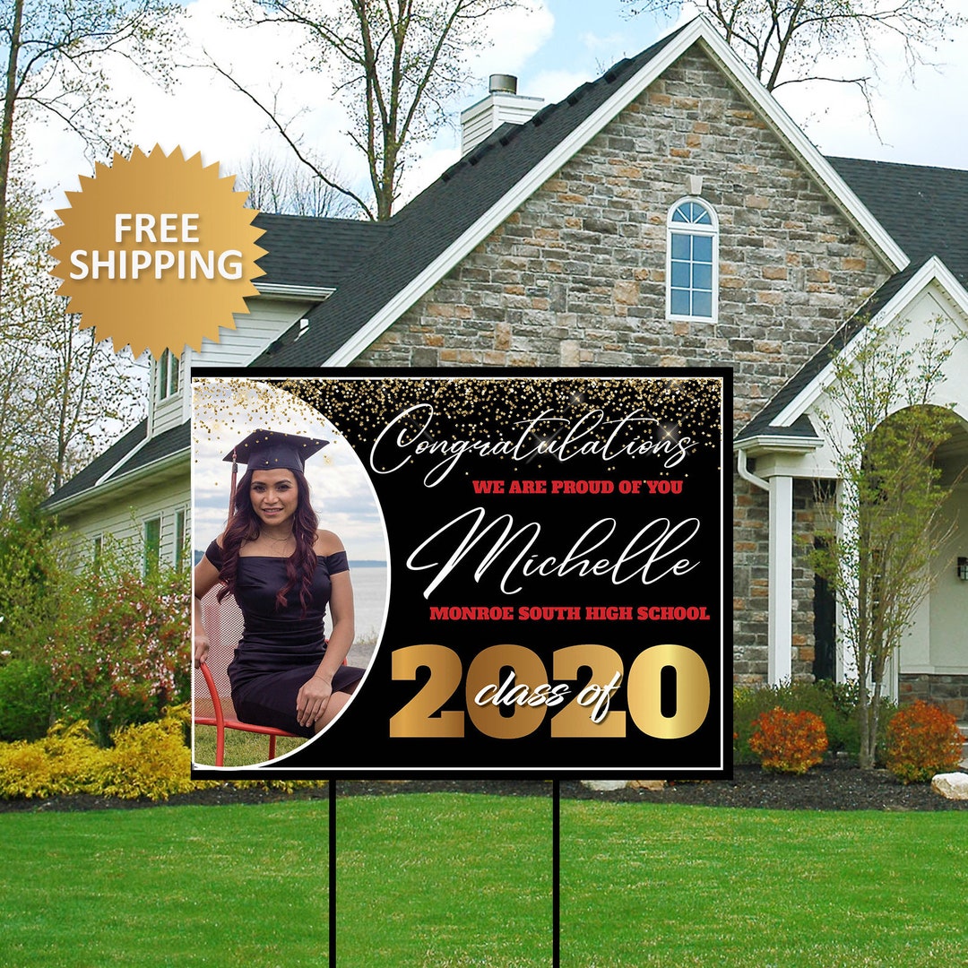 Black and Gold Graduation Yard Sign Black and Gold Grad Photo Lawn ...