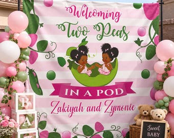 Baby Shower Photo Backdrop, Peas in a Pod Banner, Gender Reveal Step and Repeat, Team Boy or Team Girl Banner, Printed Sign, Twins backdrop