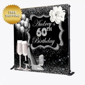 Stepping into 50 backdrop, stepping into 50 step and repeat, black and silver backdrop, 50th birthday backdrop, 50th step and repeat