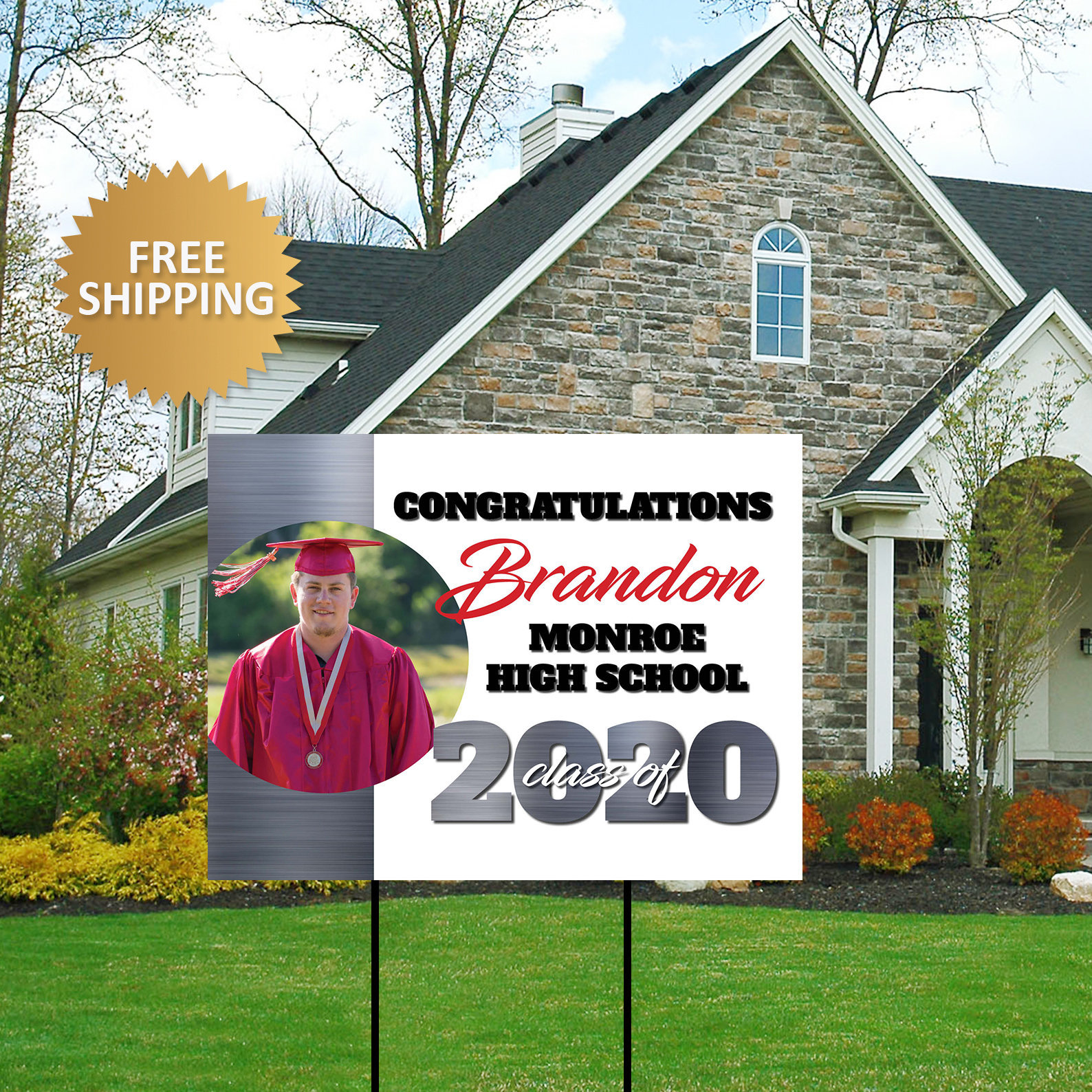 Red and Silver Graduation Yard Sign Grad Photo Lawn Signclass of 2020 ...