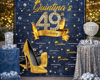 Denim and Diamonds backdrop Denim Step and Repeat 50th Birthday Photo Banner Custom photo Printed Sign Personalized Banner Denim