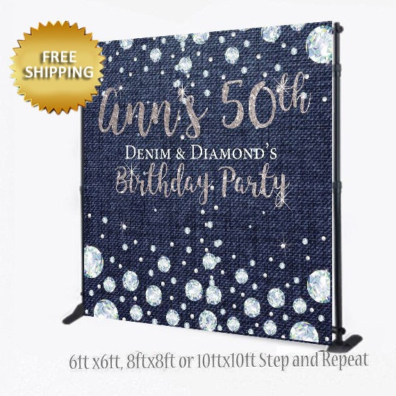 Denim and Diamonds backdrop Denim and Diamonds Backdrop birthday backdrop birthday step and repeat banner birthday banner
