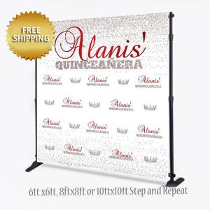 Achtergrond quinceanera, quinceanera stap en herhaal, kweepeer stap en herhaal, Sweet 16 achtergrond, fotorekwisieten, 8 x 8 aangepaste achtergrond kweepeer