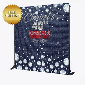 Denim and Diamonds backdrop, Denim and diamonds step and repeat, Denim and diamonds banner, 40 and fabulous backdrop, 40 and fabulous banner