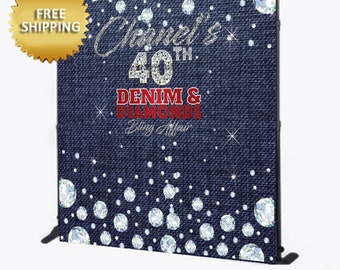 Denim and Diamonds Backdrop Denim and diamonds step and repeat Denim and diamonds banner 40 and fabulous backdrop 40 and fabulous banner