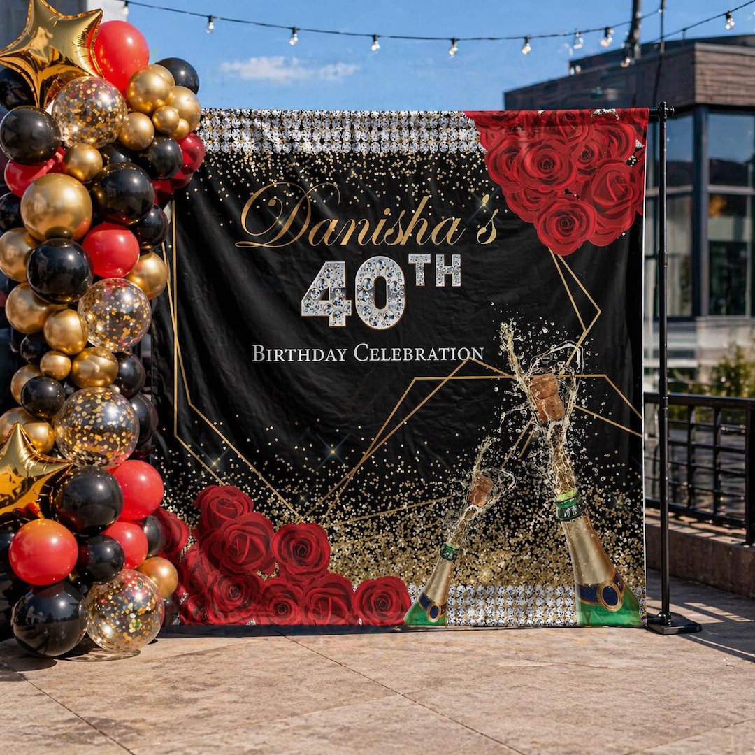 40th Birthday Photo Backdrop 50th Birthday Step and Repeat Custom ...