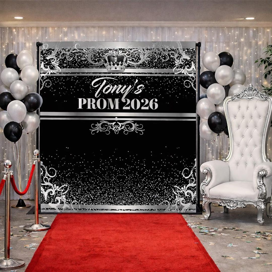 Black and Silver Prom Backdrop, Prom Step and Repeat, Champagne Party ...