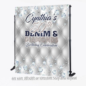 Denim and Diamonds Step and Repeat, 50th Birthday,  Sweet 16 backdrop, Denim and Diamonds Backdrop, Birthday Backdrop, Tufted backdrop