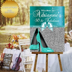 Stepping Into 50 Sign, 50 and Fabulous Sign, Canvas Guest Book Sign ...