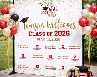 Graduation Photo Backdrop Grad Step and Repeat Grad School Photo Sign Committed Day Banner Signing Day Printed Sign Personalized sign