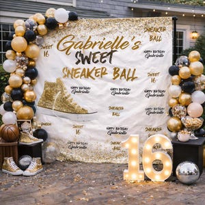 Sneaker ball backdrop Sweet 16 sneaker ball step and backdrop sweet 16 backdrop photo step and repeat backdrop 16th birthday backdrop